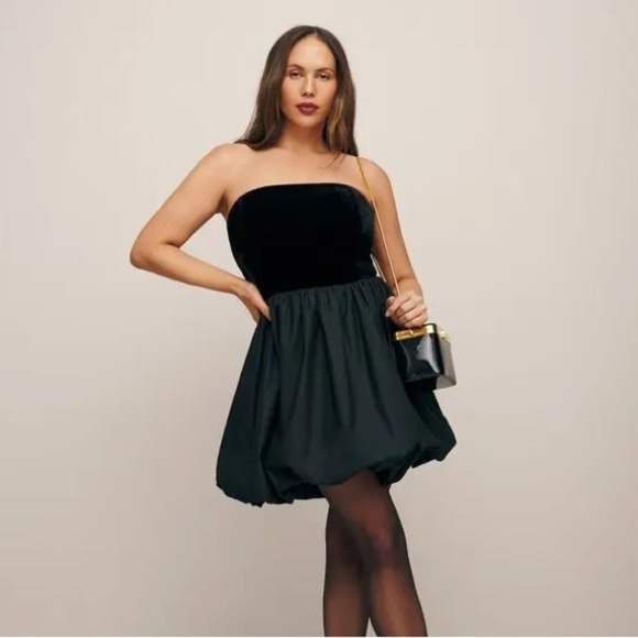 REFORMATION NWT Black St. Louis Strapless Velvet Mini Dress 10 - Picture 5 of 13